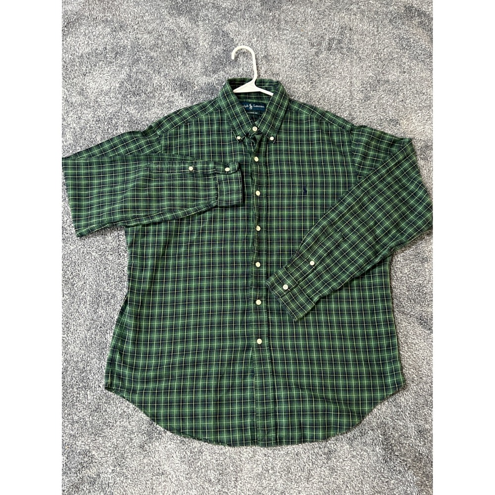 Polo Ralph Lauren Mens Classic Fit Green Plaid Button Down Shirt Large L Cotton